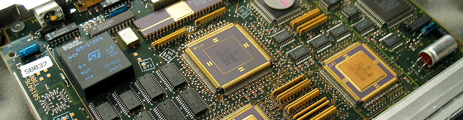 Close-up of microchips on a circuit board